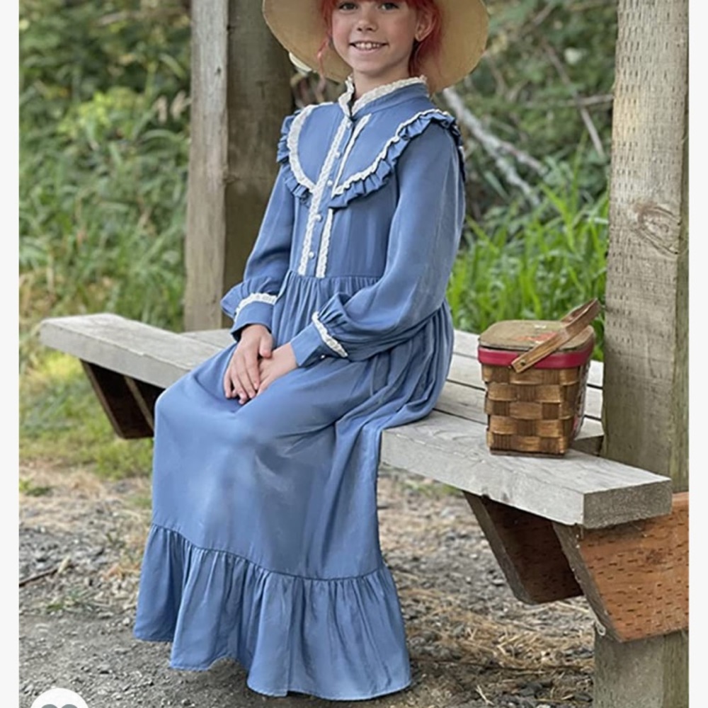 Blue Ruffle Collar Girls' Formal Dress